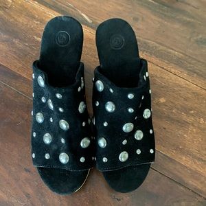 Black Suede Silver Studded Clogs